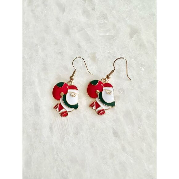 Red, green, and white Christmas Santa Claus dangle earring - Picture 1 of 2
